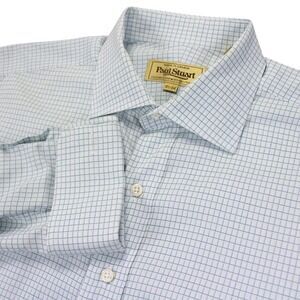 Paul Stuart Mens 16.5-34 White Green Check Long Sleeve‎ French Cuff Dress Shirt